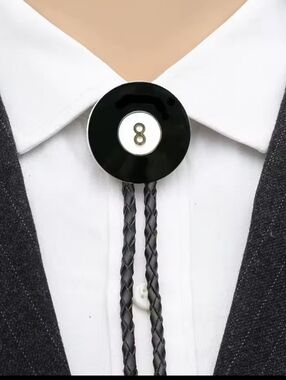 New Silver Billiards 8 Ball Bolo Tie Adjustable